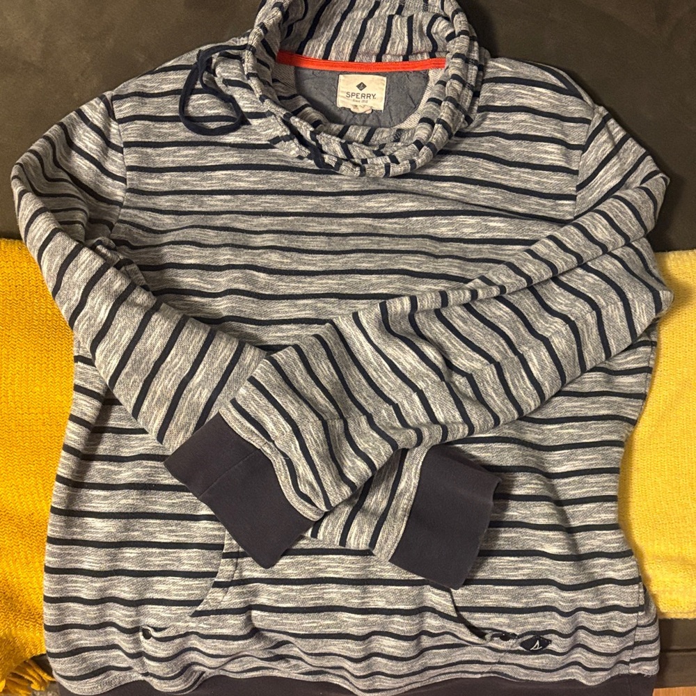 Sperry unisex Striped mock neck in Navy and Gray